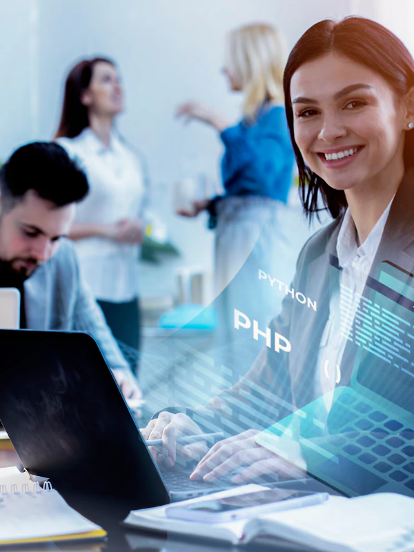 Professional working with technology to address challenges